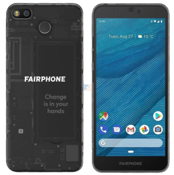 FairPhone 3 Mobile Frontview And Backview In Black Color