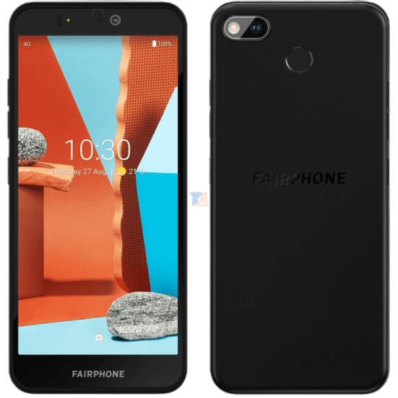 FairPhone 3 Plus Mobile Frontview And Backview In Black Color